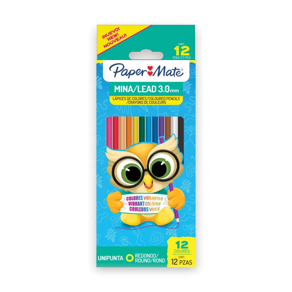 PAPER MATE - Lápices Colores PaperMate Redondos 3 mm 12 Unidades Unipunta