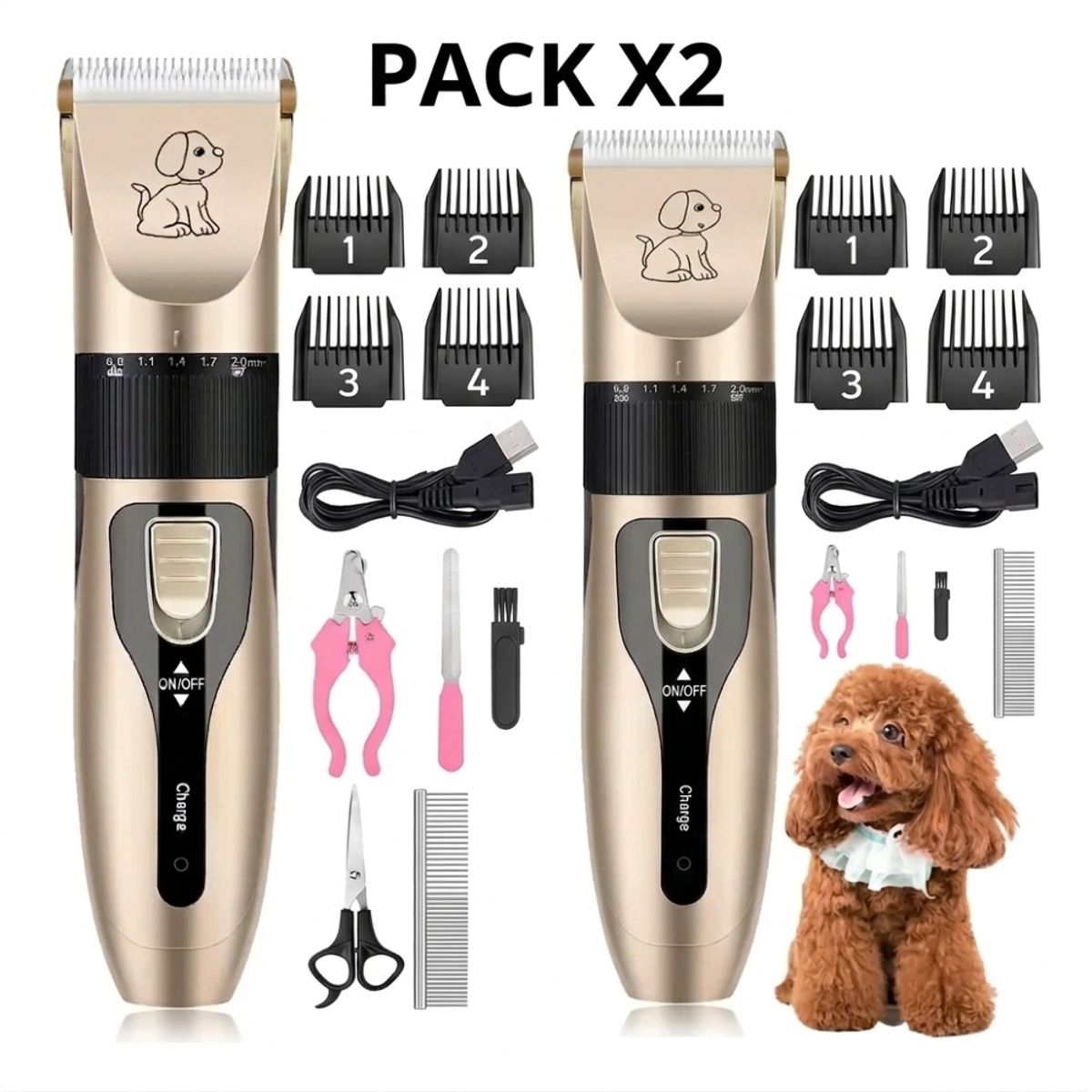 IRM - Maquina Cortar Pelo X2 Perros Gatos Mascotas Inalambrica Kit Peluqueria Canina FIGOIMPORT
