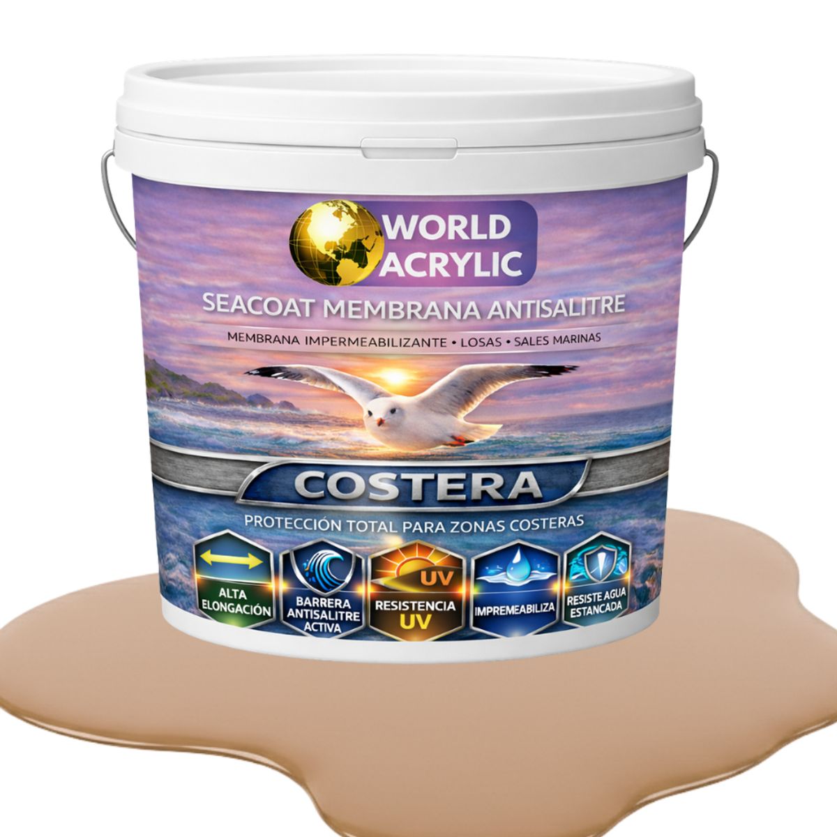 WORLD ACRYLIC - PINTURA PISOS - SEACOAT MEMBRANA ANTISALITRE - CAPUCCINO - TINETA 10L