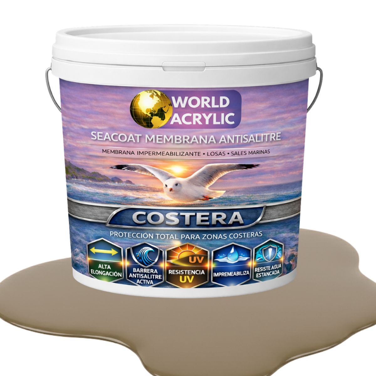 WORLD ACRYLIC - PINTURA PISOS - SEACOAT MEMBRANA ANTISALITRE - TAUPE URBANO- TINETA 10L