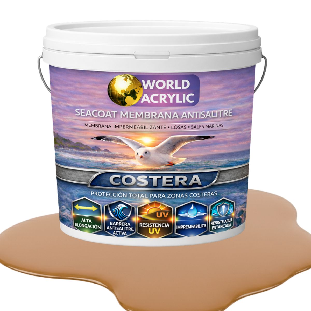 WORLD ACRYLIC - PINTURA PISOS - SEACOAT MEMBRANA ANTISALITRE - TEKA MIEL - TINETA 10L