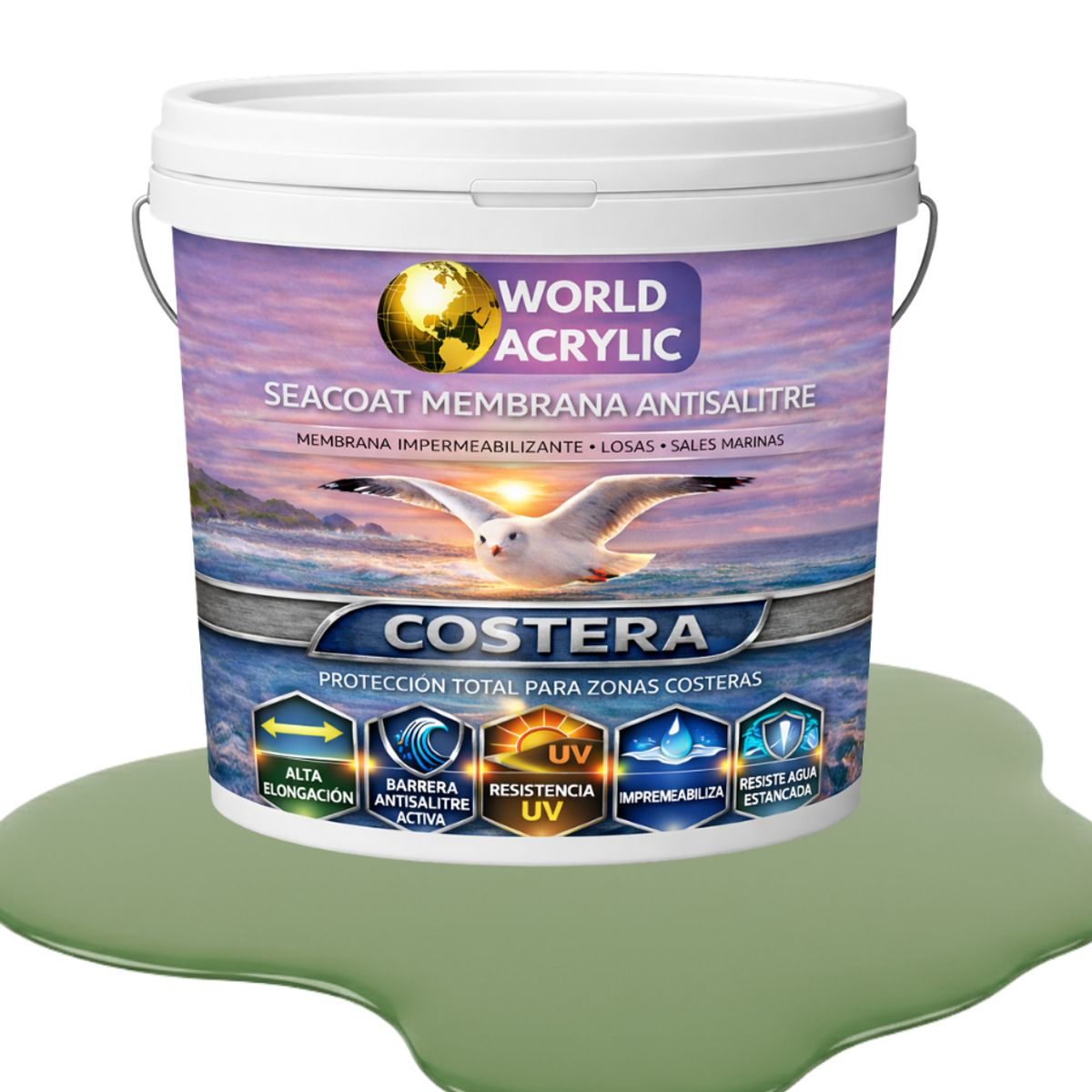 WORLD ACRYLIC - PINTURA PISOS - SEACOAT MEMBRANA ANTISALITRE - VERDE SALVIA - TINETA 10L