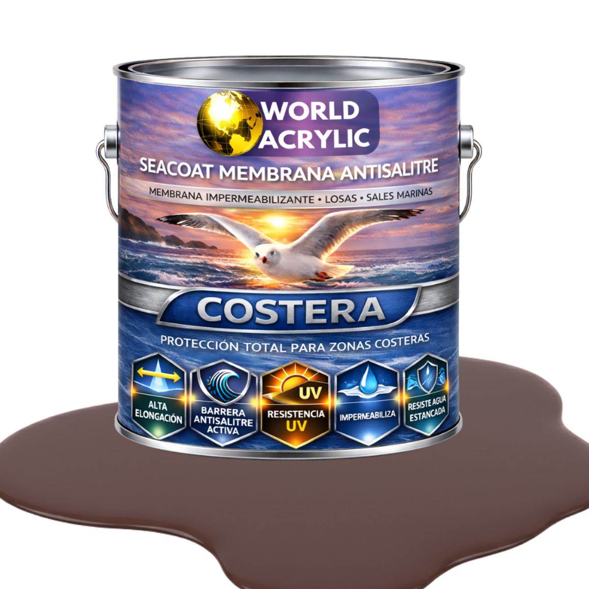 WORLD ACRYLIC - PINTURA PISOS - SEACOAT MEMBRANA ANTISALITRE - CAFÉ MOCHA - GALON