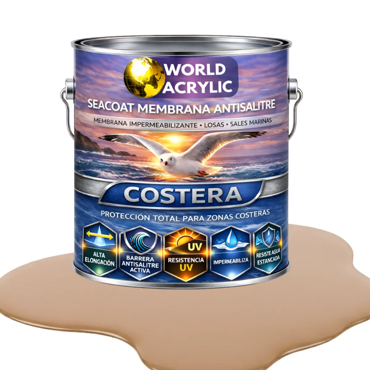 WORLD ACRYLIC - PINTURA PISOS - SEACOAT MEMBRANA ANTISALITRE - CAPUCCINO - GALON