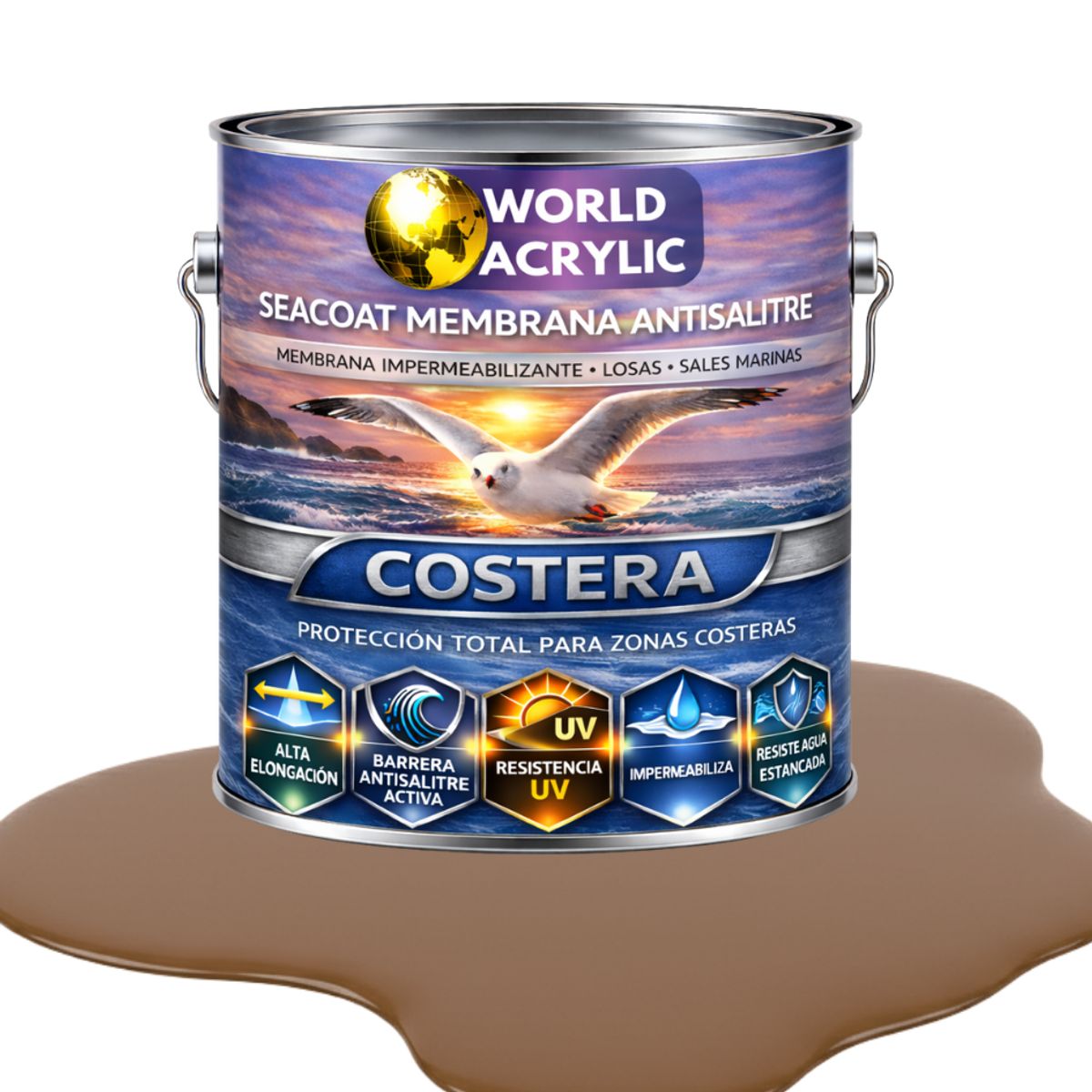 WORLD ACRYLIC - PINTURA PISOS - SEACOAT MEMBRANA ANTISALITRE - CARAMELO - GALON