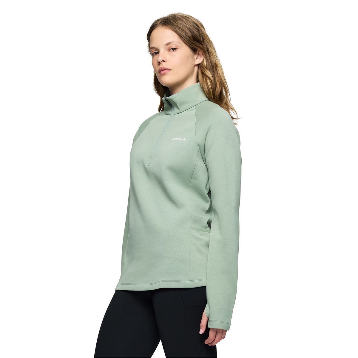 MERRELL - Polar Mujer Riley Quarter Mid Zip Layer Verde MERRELL