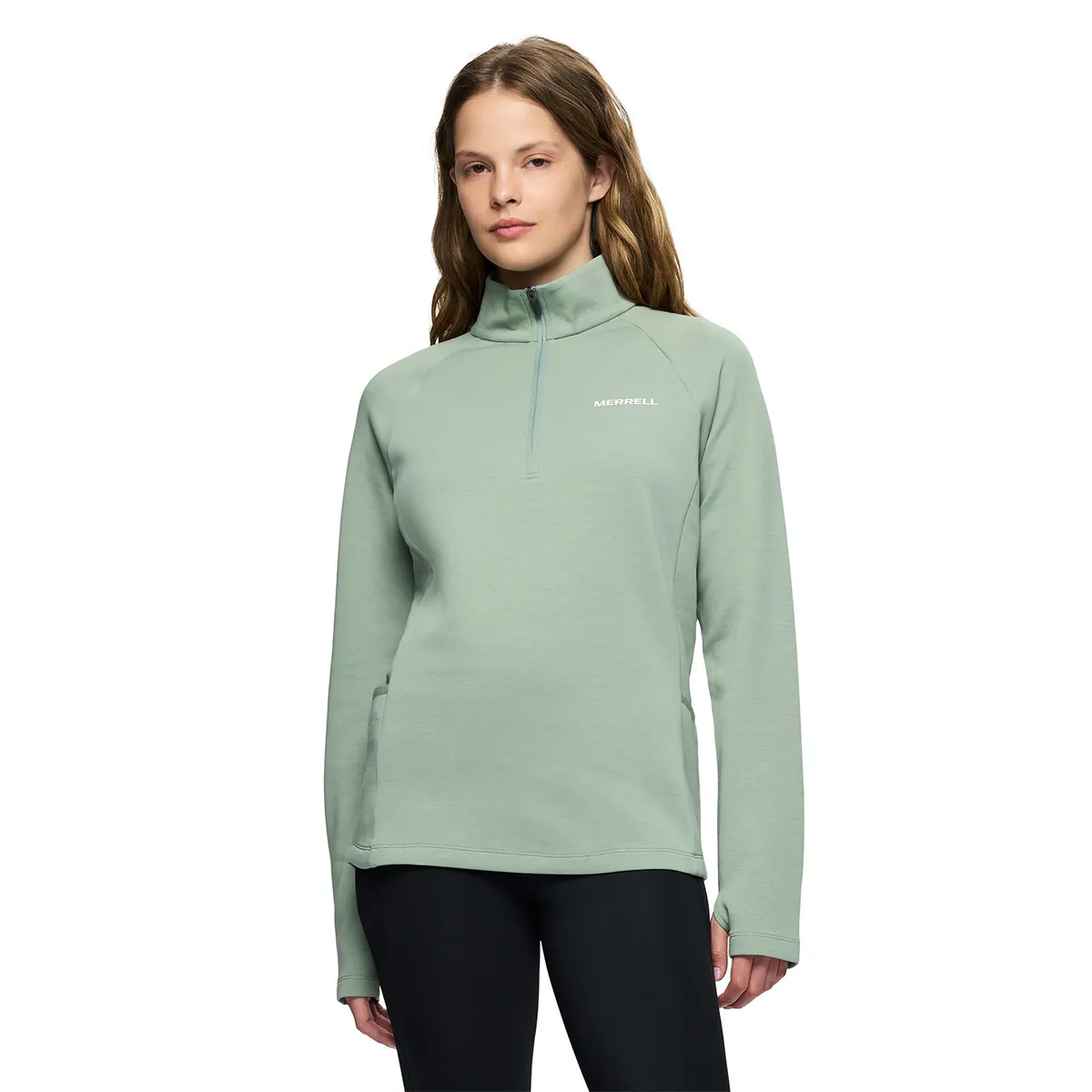 MERRELL - Polar Mujer Riley Quarter Mid Zip Layer Verde MERRELL