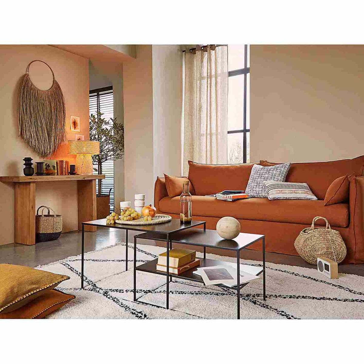 LIVING MARKET - Mesa de centro Nido Metálica Oslo Negra 45x45x70 Hecho a Mano