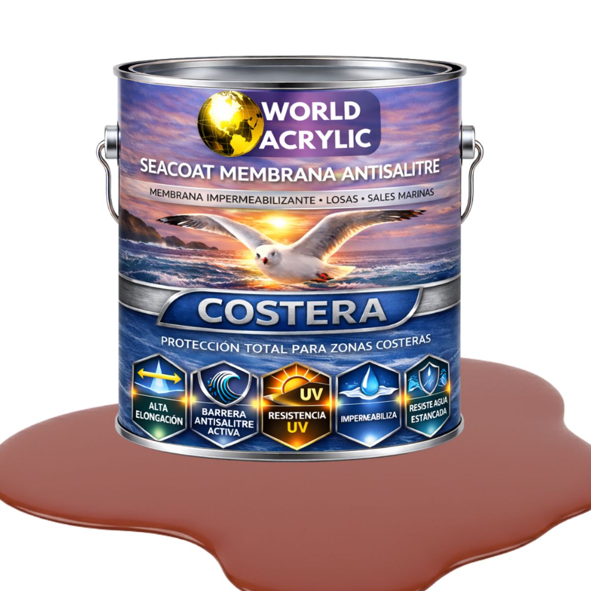 WORLD ACRYLIC - PINTURA PISOS - SEACOAT MEMBRANA ANTISALITRE - ROJIZO TERRACOTA GALON