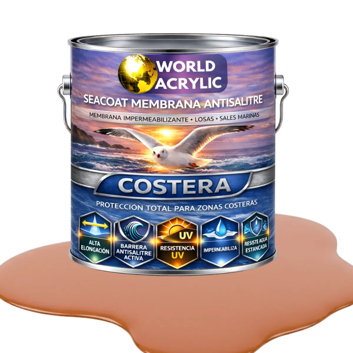 WORLD ACRYLIC - PINTURA PISOS - SEACOAT MEMBRANA ANTISALITRE - TERRACOTA SUAVE GALON