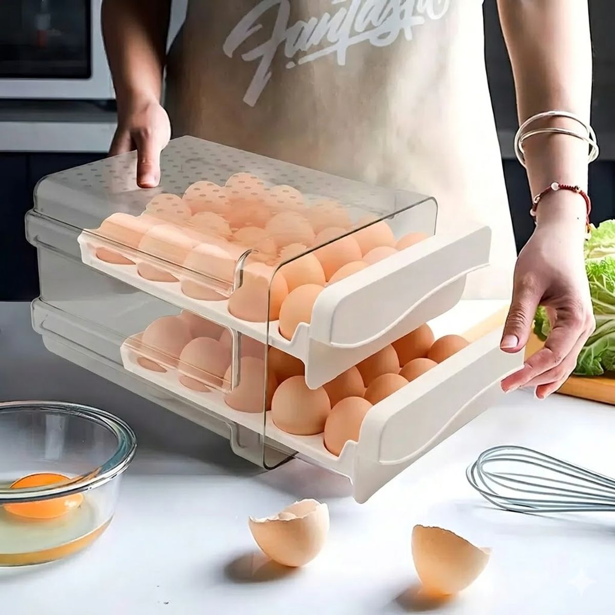 GENERICO - Organizador de Huevos Caja para 40 Huevos 2 Niveles
