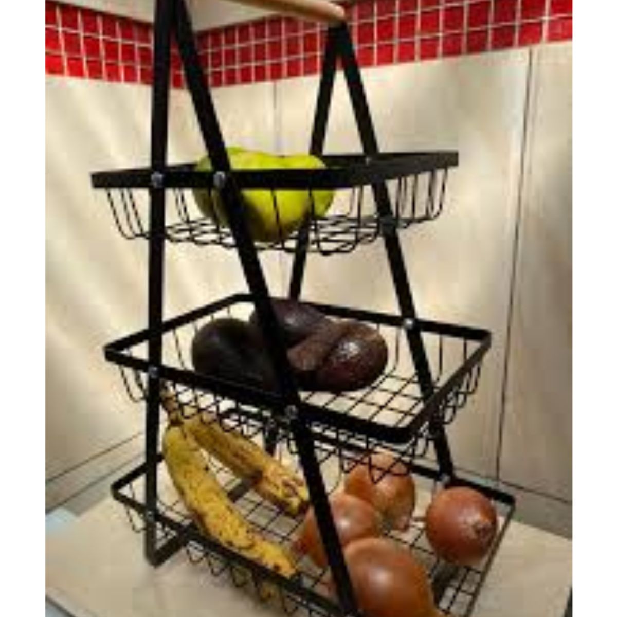GENERICO - Cesta de frutas de metal de alta capacidad de 3 niveles