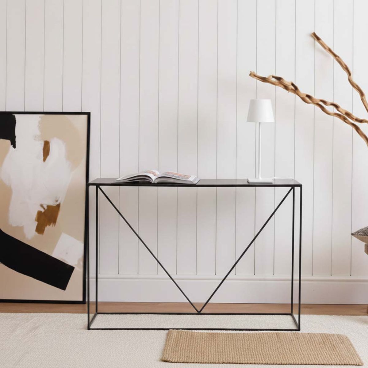 LIVING MARKET - Arrimo Metálico Breda Negro 120x40x85  Hecho a Mano