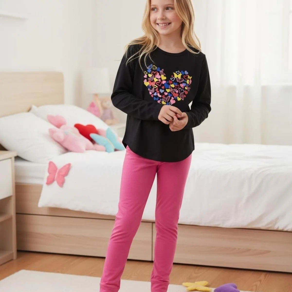 KOWHAI - Pijama Niña Estampado Corazón Mariposas