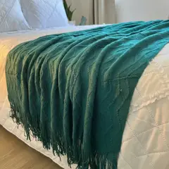TODOHOGAR SANTIAGO DE CHILE - Manta Tejida con flecos verde 120x220cm