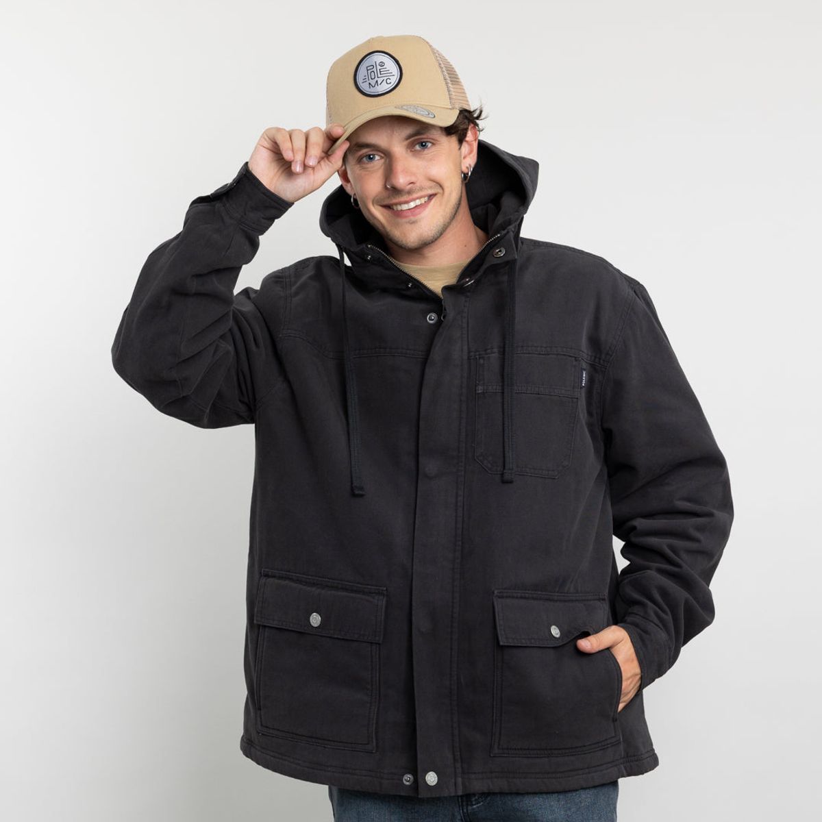 POLEMIC - Chaqueta Canvas Hombre forrada en sherpa Negro Polemic