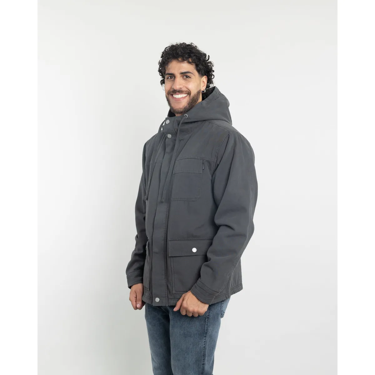 POLEMIC - Chaqueta Canvas Hombre forrada en sherpa Gris Polemic