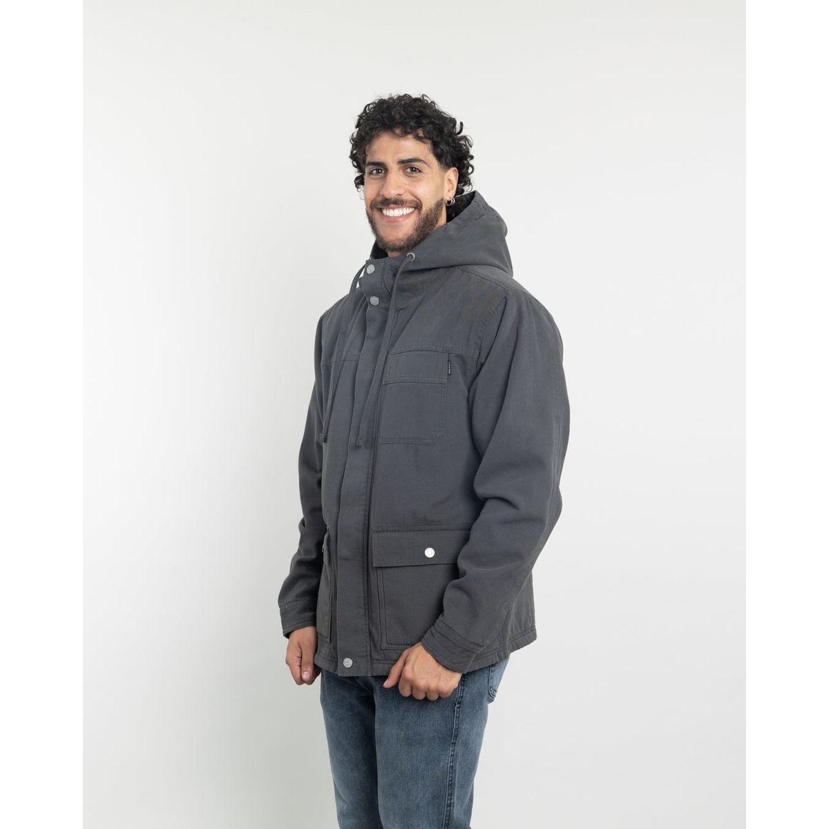 POLEMIC - Chaqueta Canvas Hombre forrada en sherpa Gris Polemic