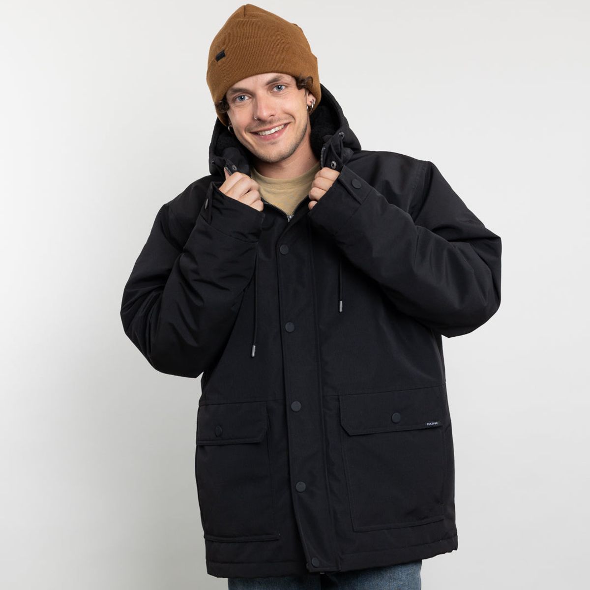 POLEMIC - Parka Hombre Impermeable forrada en sherpa Negro Polemic