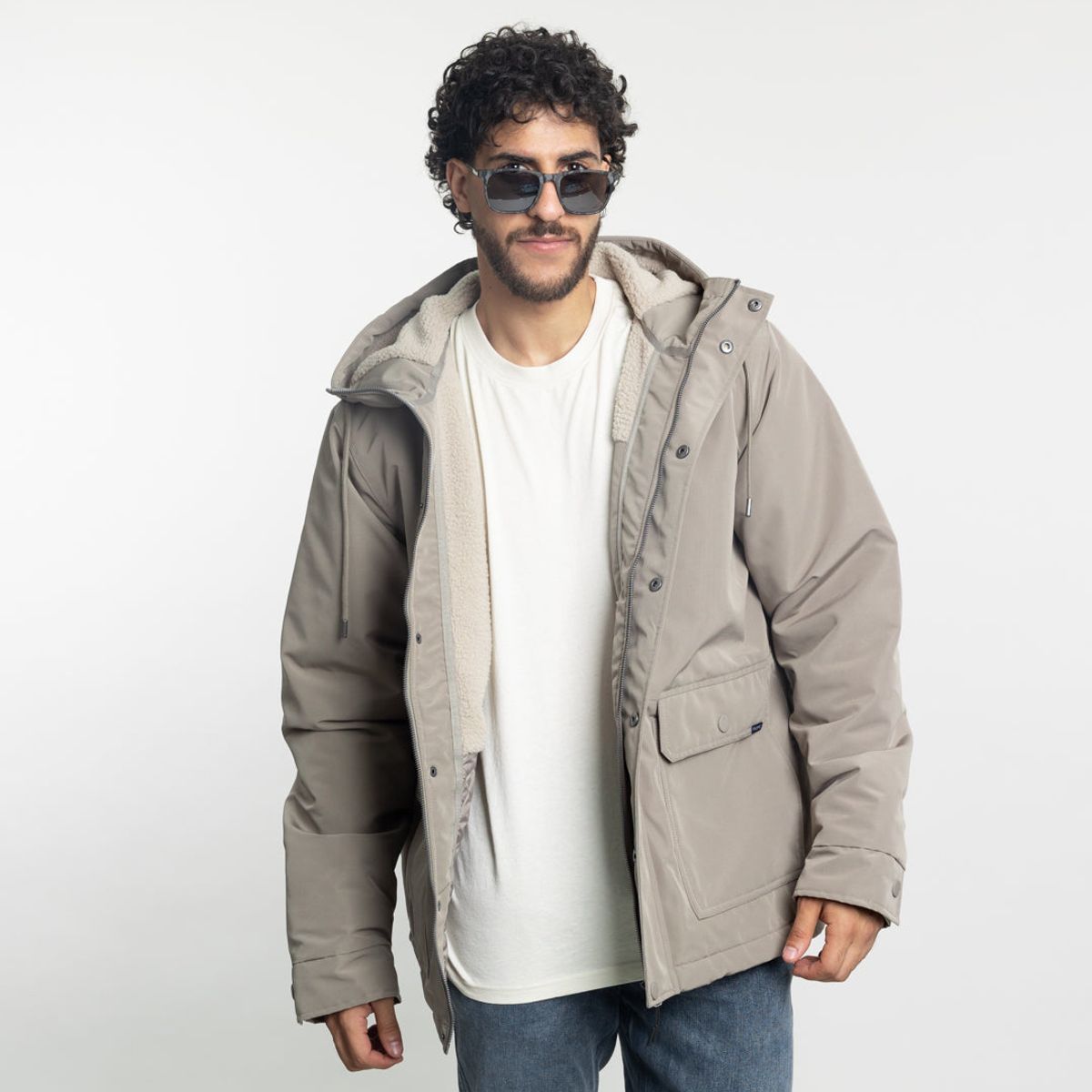POLEMIC - Parka Hombre Impermeable forrada en sherpa café Polemic