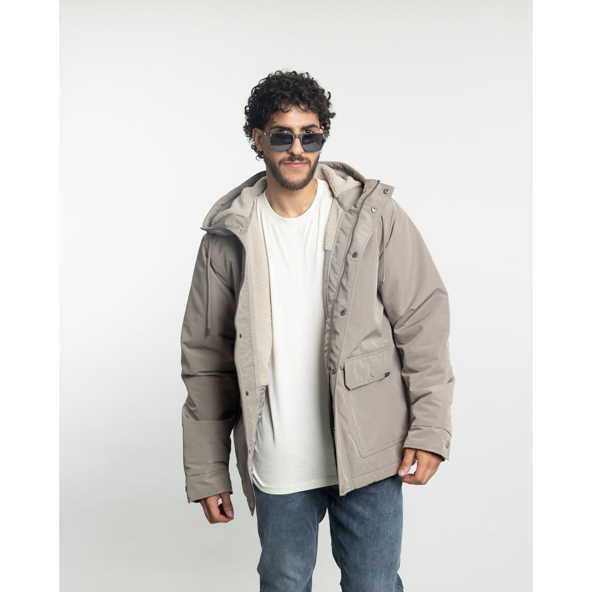 POLEMIC - Parka Hombre Impermeable forrada en sherpa café Polemic