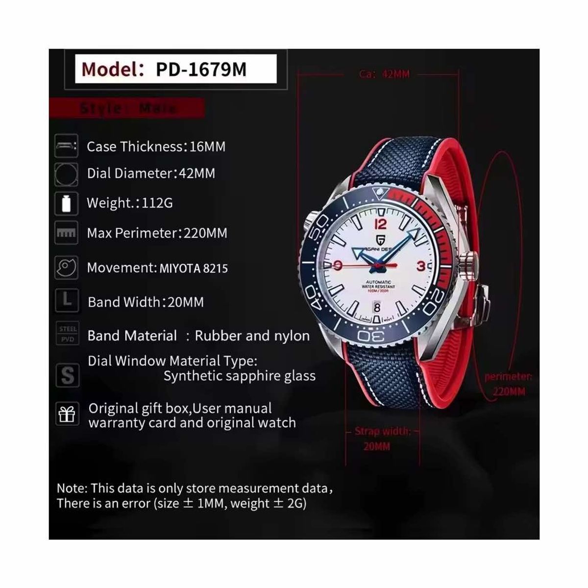 PAGANI - Reloj Pagani Design Automático Seamaster Sport 42mm Cristal Zafiro