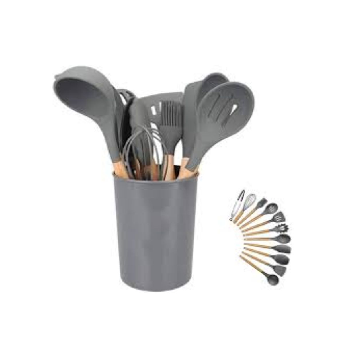 GENERICO - Set 12 Utensilios Cocina Silicon Madera Antiadherente Vaso