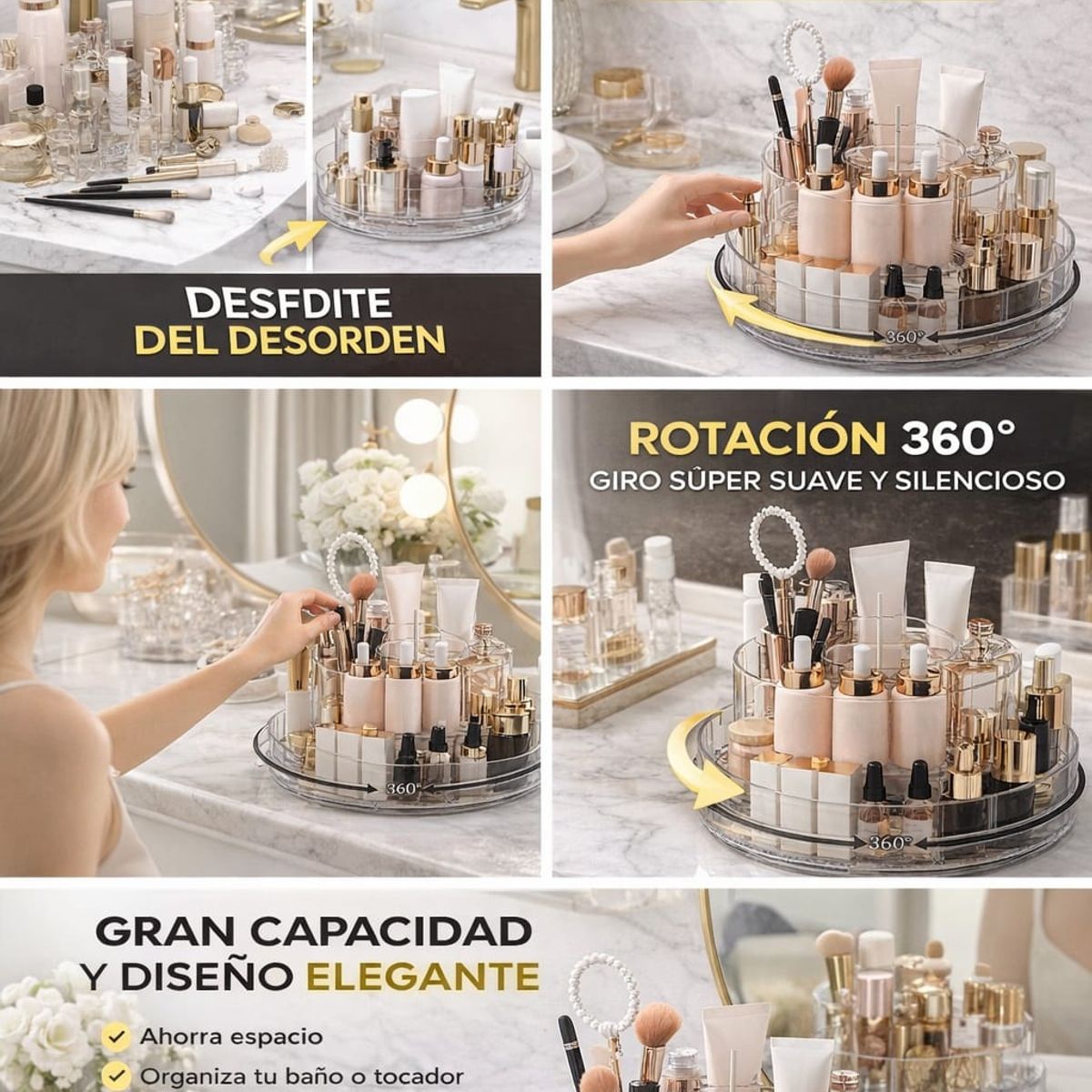 GENERICO - Organizador Giratorio 360 Grados 2 Niveles Acrilico Transparente