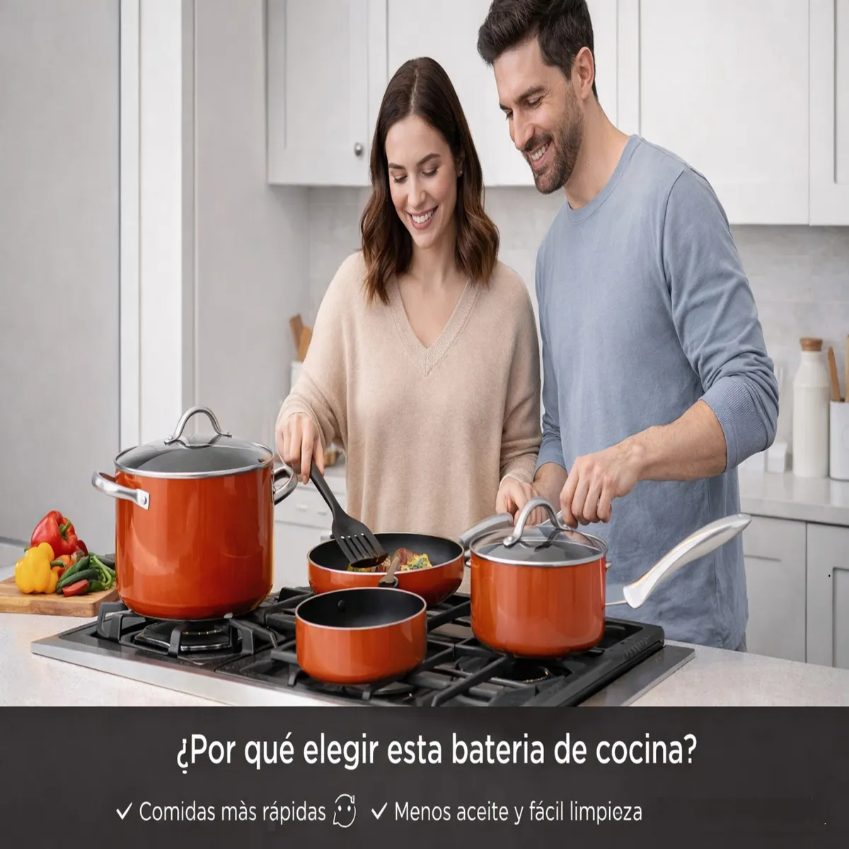 MOVI - Batería de Cocina 11 Piezas Antiadherente – Ollas y Sartenes de Aluminio Forjado Todo Tipo de Cocina