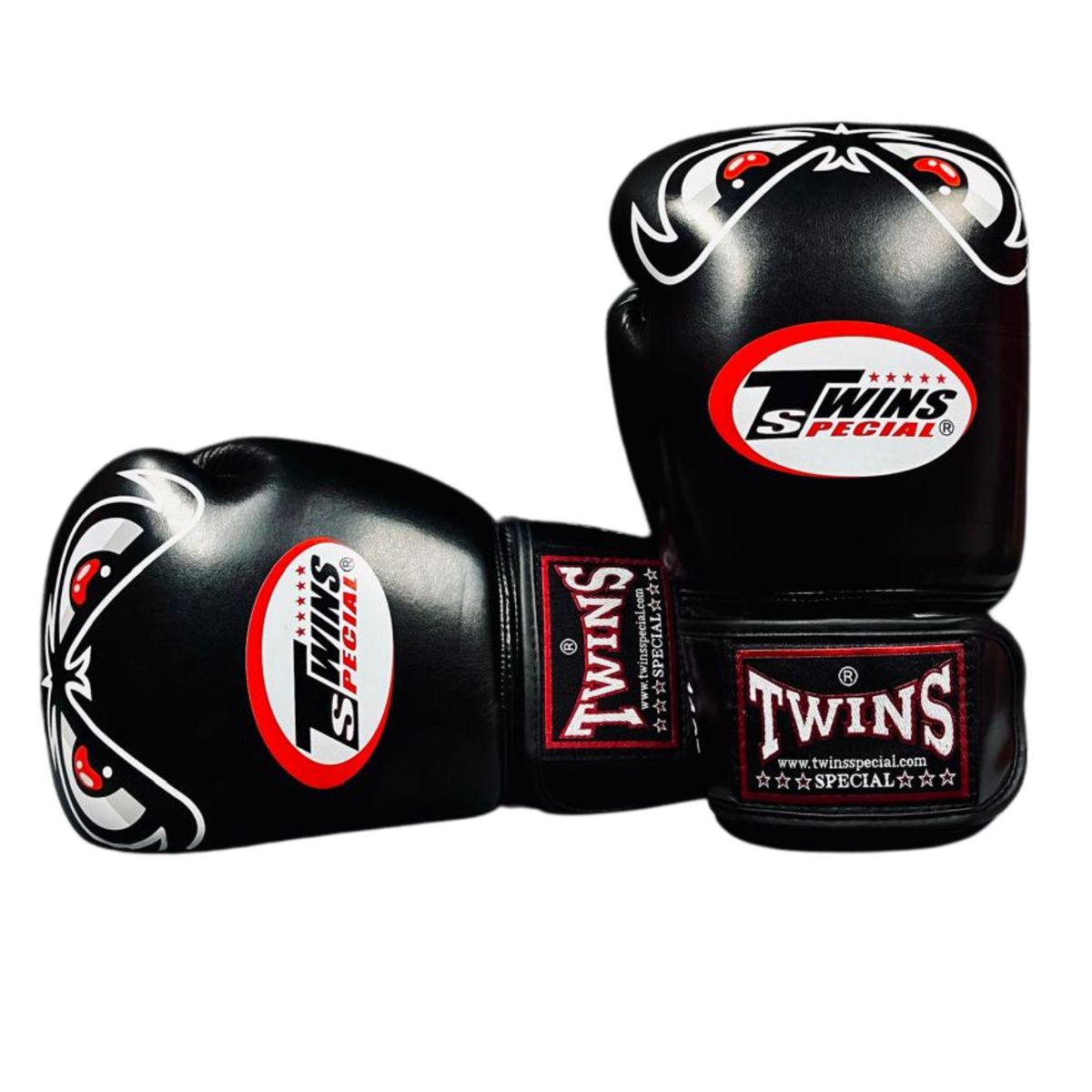 TWINS - Guantes de Boxeo Muay Thai Twins Special Bad Eyes Black 100% Cuero Genuino 14 OZ