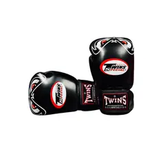 TWINS - Guantes de Boxeo Muay Thai Special Bad Eyes Black 100% Cuero Genuino 14 OZ