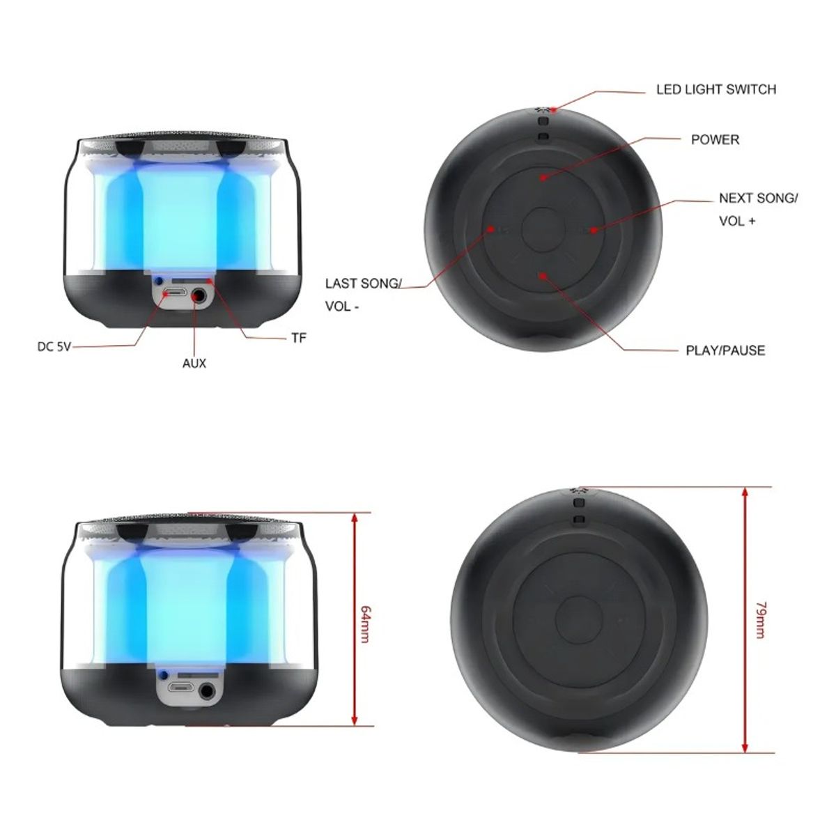 GIOIO - Bocina Bluetooth Inalámbrica Portátil Gamer RGB Mini Altavoz Speaker Subwoofer MURAMAUDI