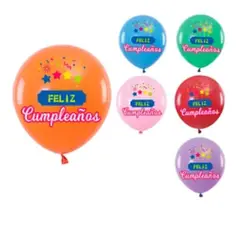GENERICO - Globos de latex feliz cumpleaños con estrellas 6pcs 30cm
