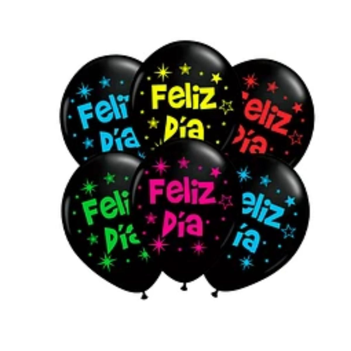 GENERICO - Set de globos latex negro feliz dia letras fluor 6un