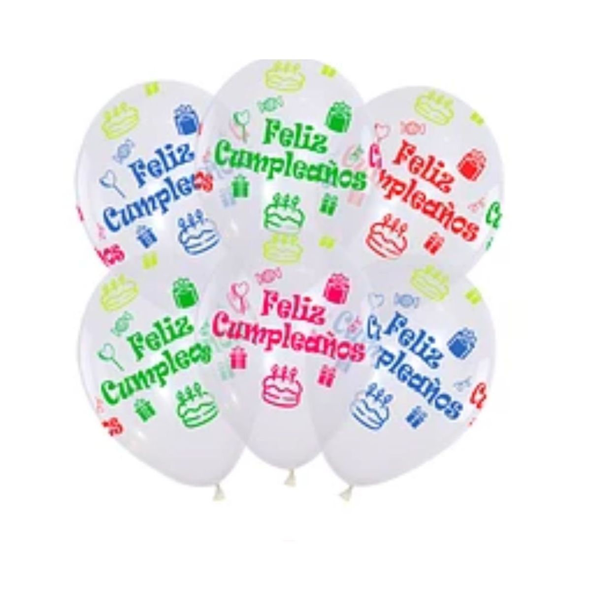 GENERICO - Set de globos látex transparente feliz cumpleaños fluorescente 6pcs