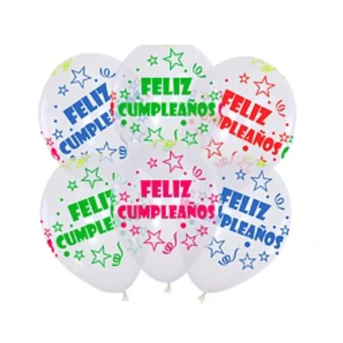 GENERICO - Set de globos latex transparentes feliz cumpleaños fluorescente 6pcs