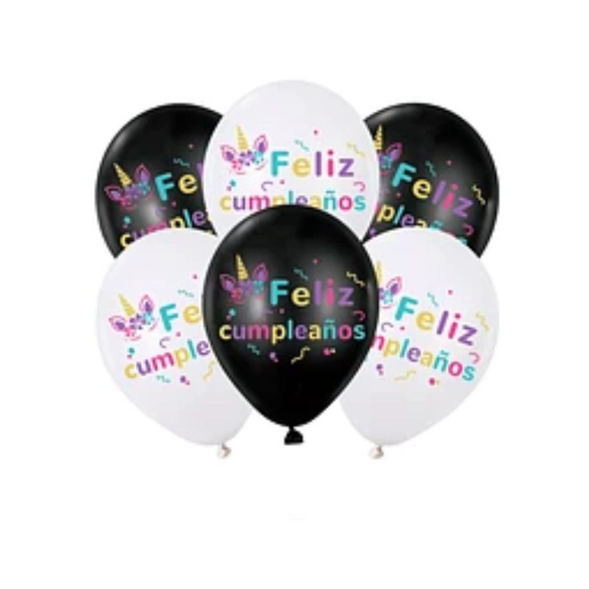 GENERICO - Set de globos de latex Feliz Cumpleaños unicornio 6pcs