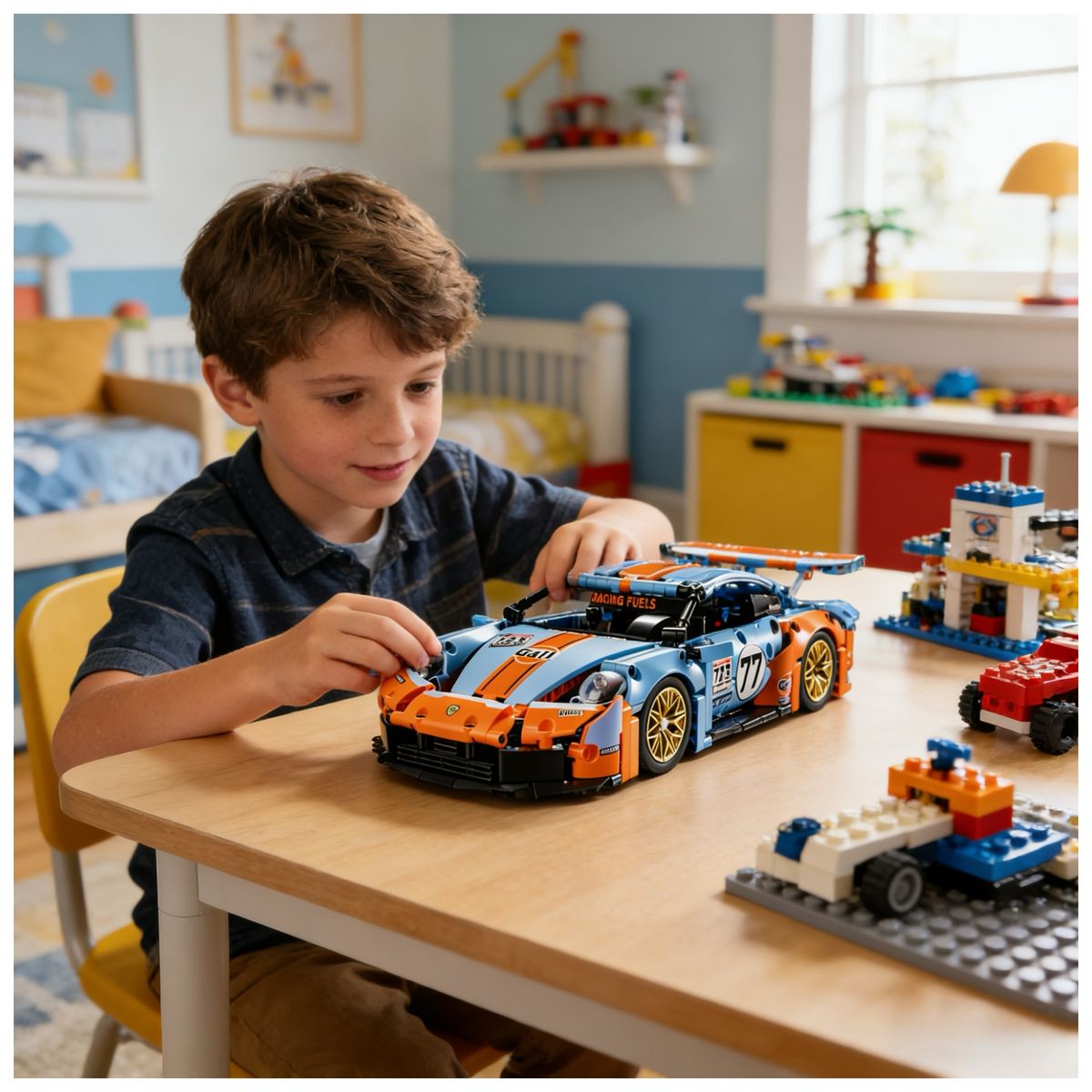 AZULAMAR - Juguete Bloques De Coche Carreras Deportivo Regalo Porsche 911 de Gulf Oil automóvil de escala 1/14