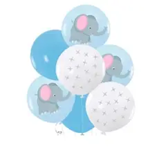 GENERICO - Set de globos de látex estampado elefante azul 7pcs