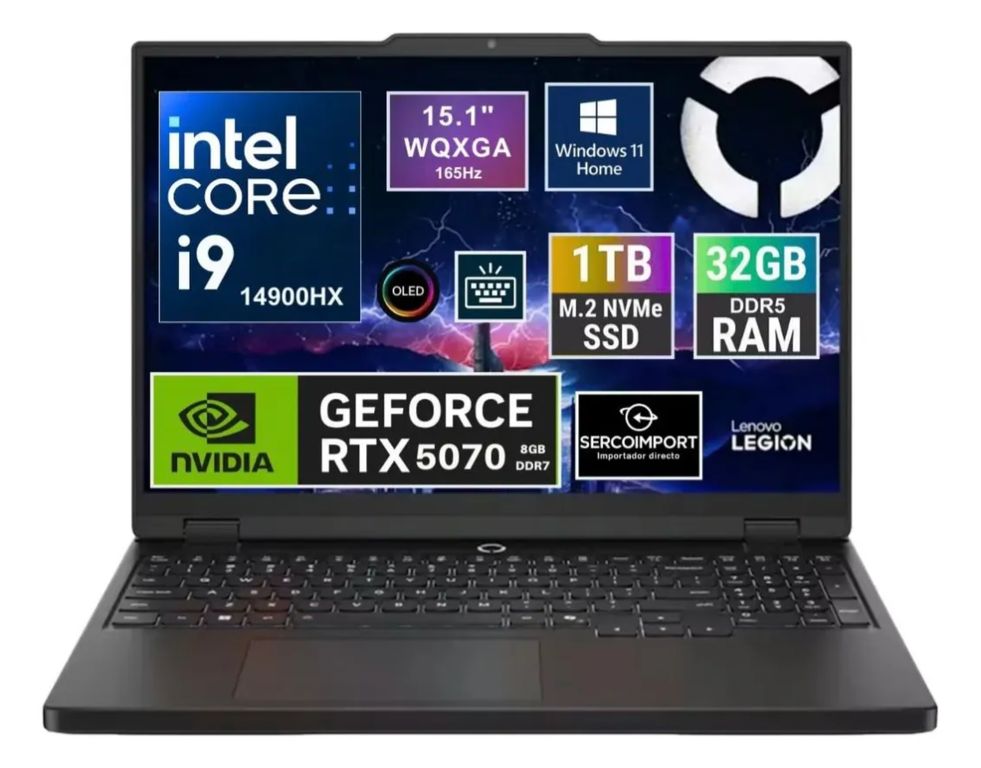 Notebook Gamer Legion 5 15.1" WQXGA 2.5K 165HZ Oled CORE I9 14900HX SSD 1TB 32GB DDR5 NVIDIA RTX 5070