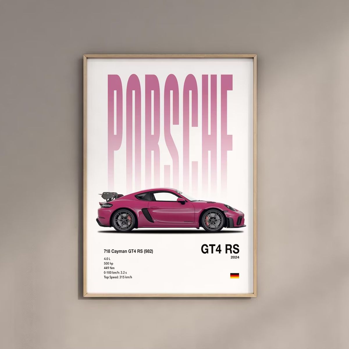 GENERICO - Cuadro Porsche 911 Rosa Set 3 Cuadros Autos Deportivos Decoración Automovilismo + Marco Negro