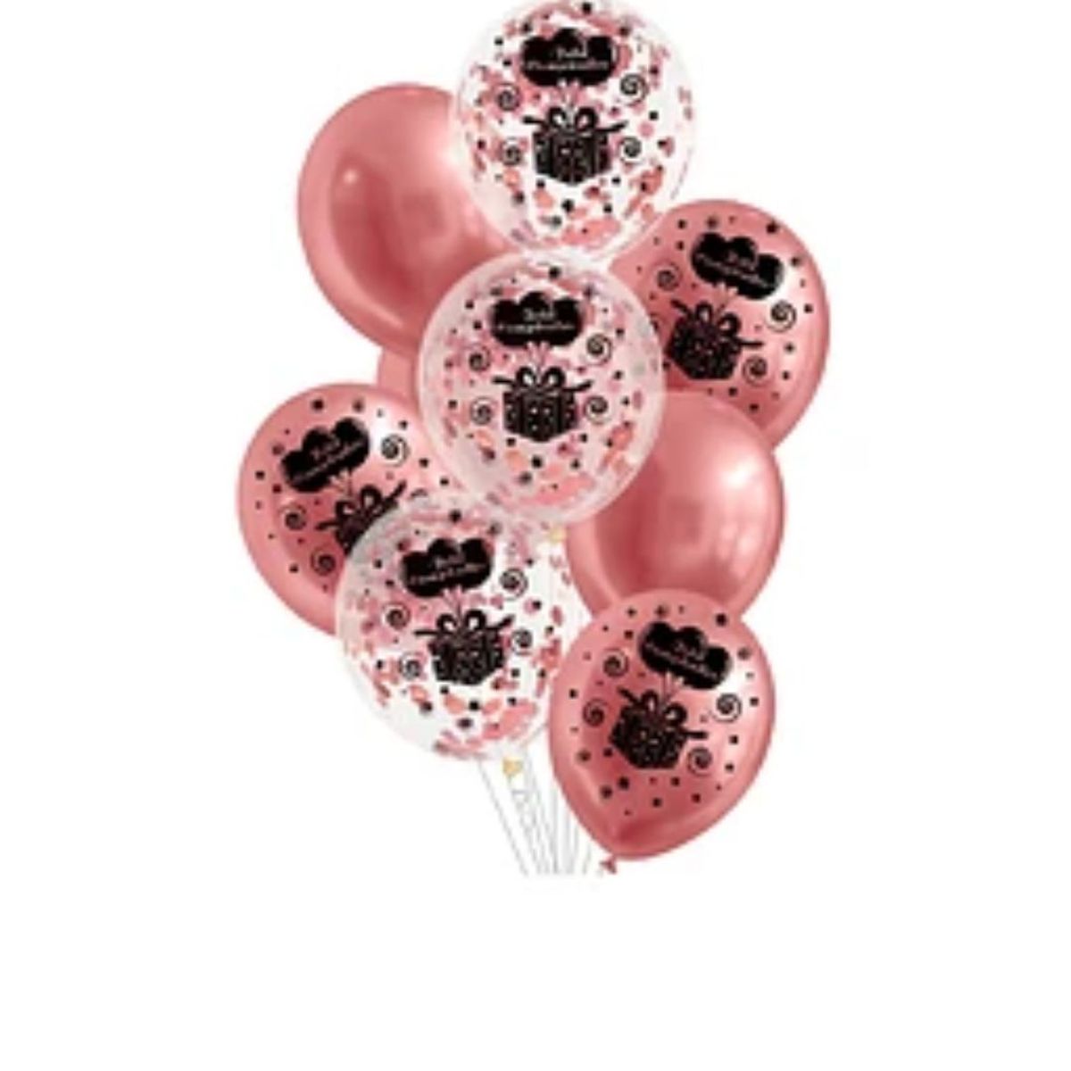 GENERICO - Set de globos látex feliz cumpleaños oro rosa con confeti 9pcs