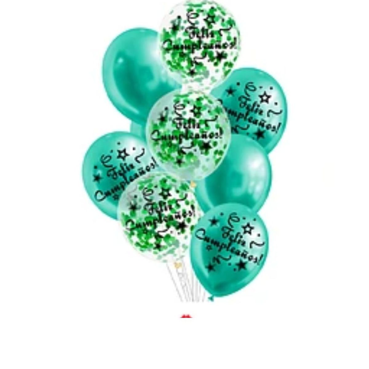 GENERICO - Set de globos látex feliz cumpleaños verde con confeti 9pcs