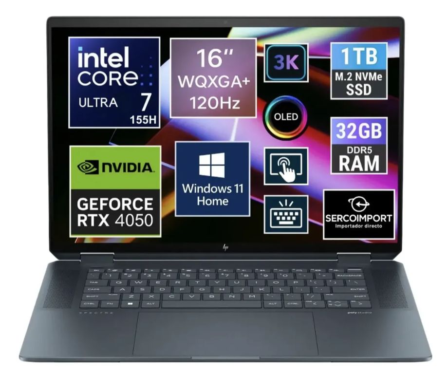 NOTEBOOK NEW SPECTRE 16 X360 3K OLED ULTRA 7 155H SSD 1TB 32GB NVIDIA RTX 4050