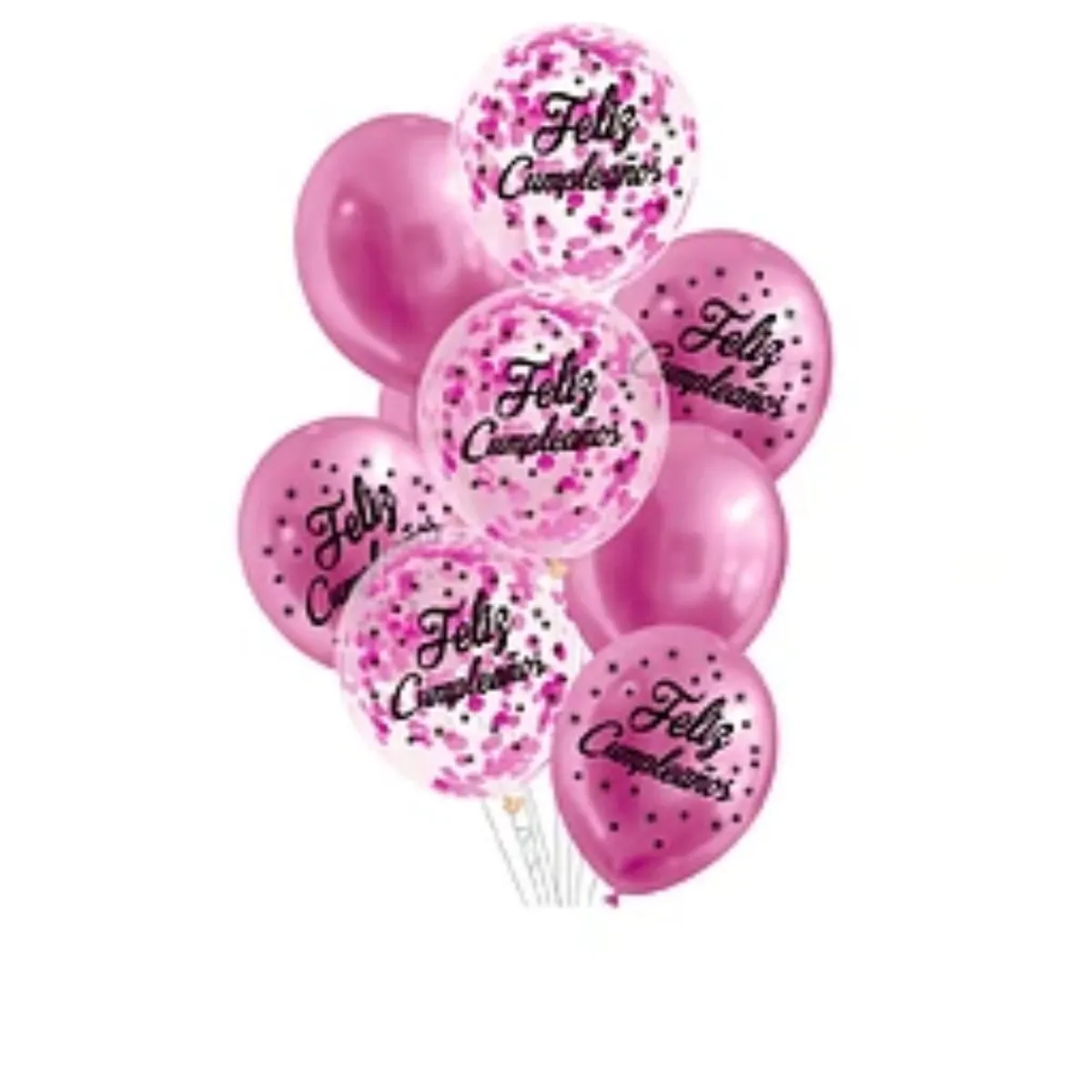 GENERICO - Set de globos látex feliz cumpleaños rosa con confeti 9pcs