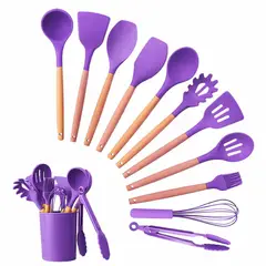 GENERICO - Set Utensilios de Cocina Silicona 12 Pieza Antiadherentes Resitente al Calor + Base