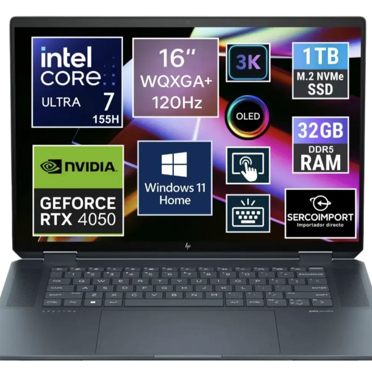 HP - NOTEBOOK HP NEW SPECTRE 16 X360 3K OLED ULTRA 7 155H SSD 1TB 32GB NVIDIA RTX 4050