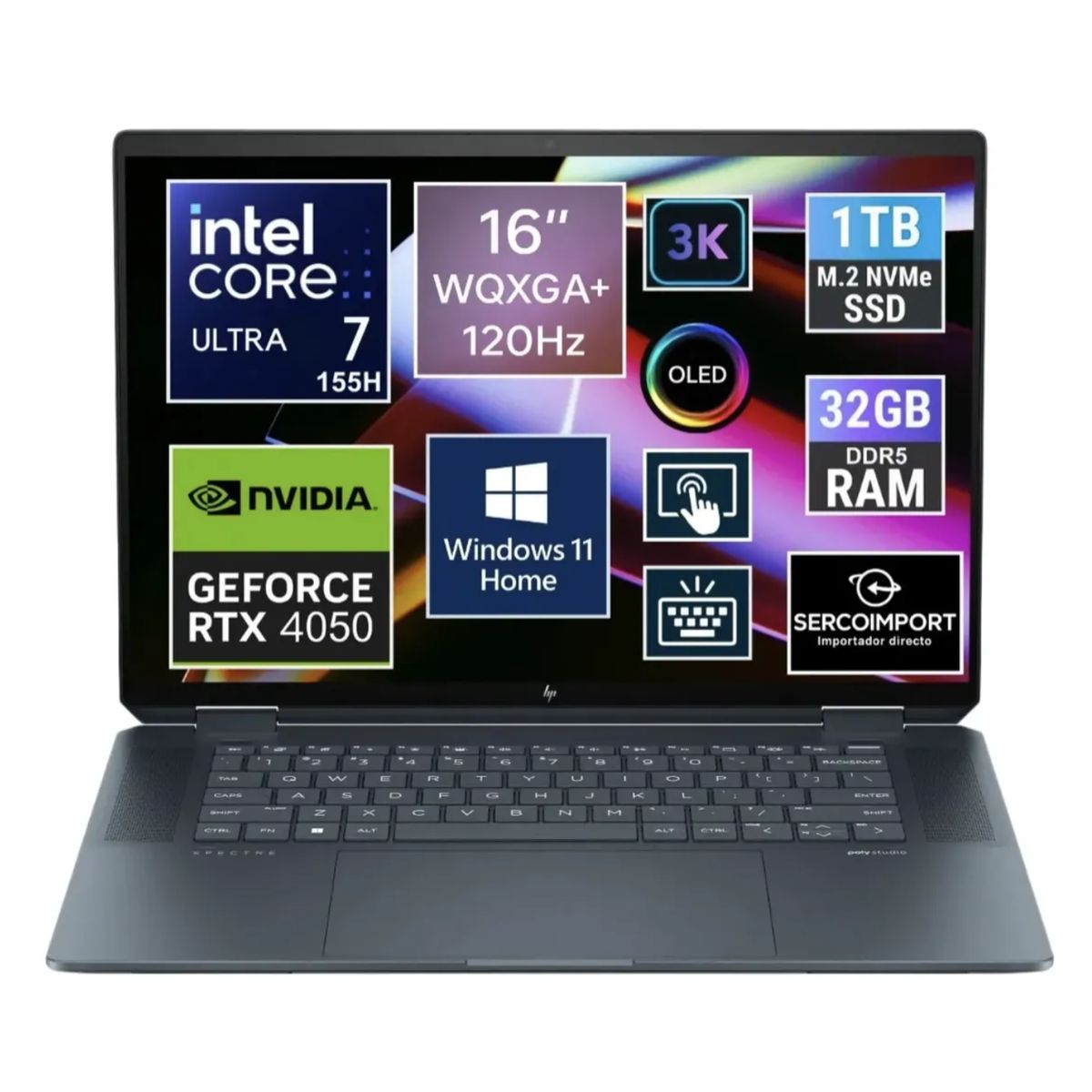 HP - NOTEBOOK HP NEW SPECTRE 16 X360 3K OLED ULTRA 7 155H SSD 1TB 32GB NVIDIA RTX 4050