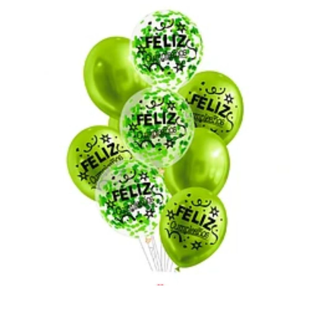 GENERICO - Set de globos látex feliz cumpleaños verde con confeti 9pcs