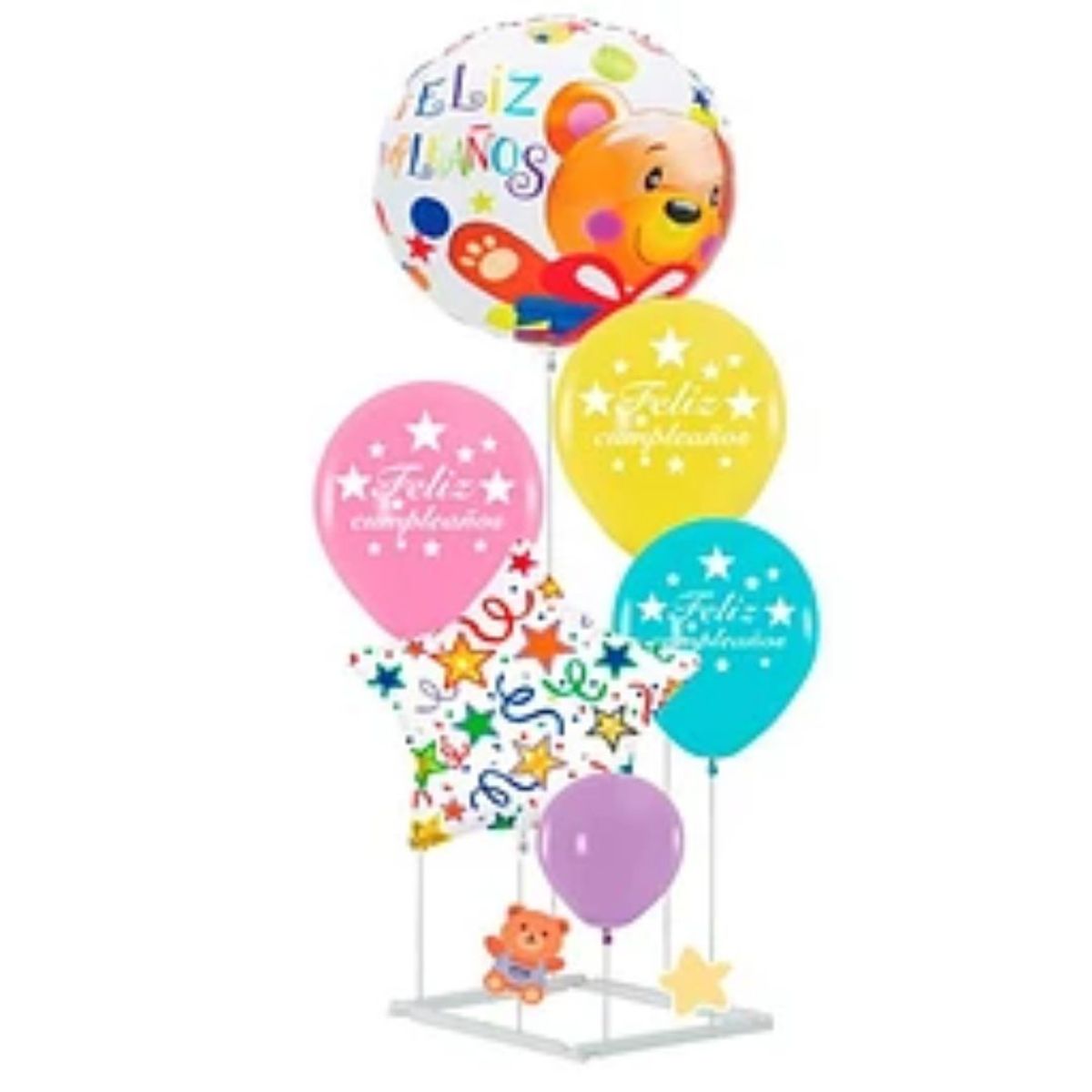 GENERICO - Set de globos feliz cumpleaños con base 6pcs